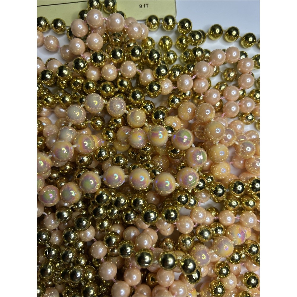 Vintage Bead Garland Pink & Gold & Iridescent Strands Various Lengths - Picture 3 of 8